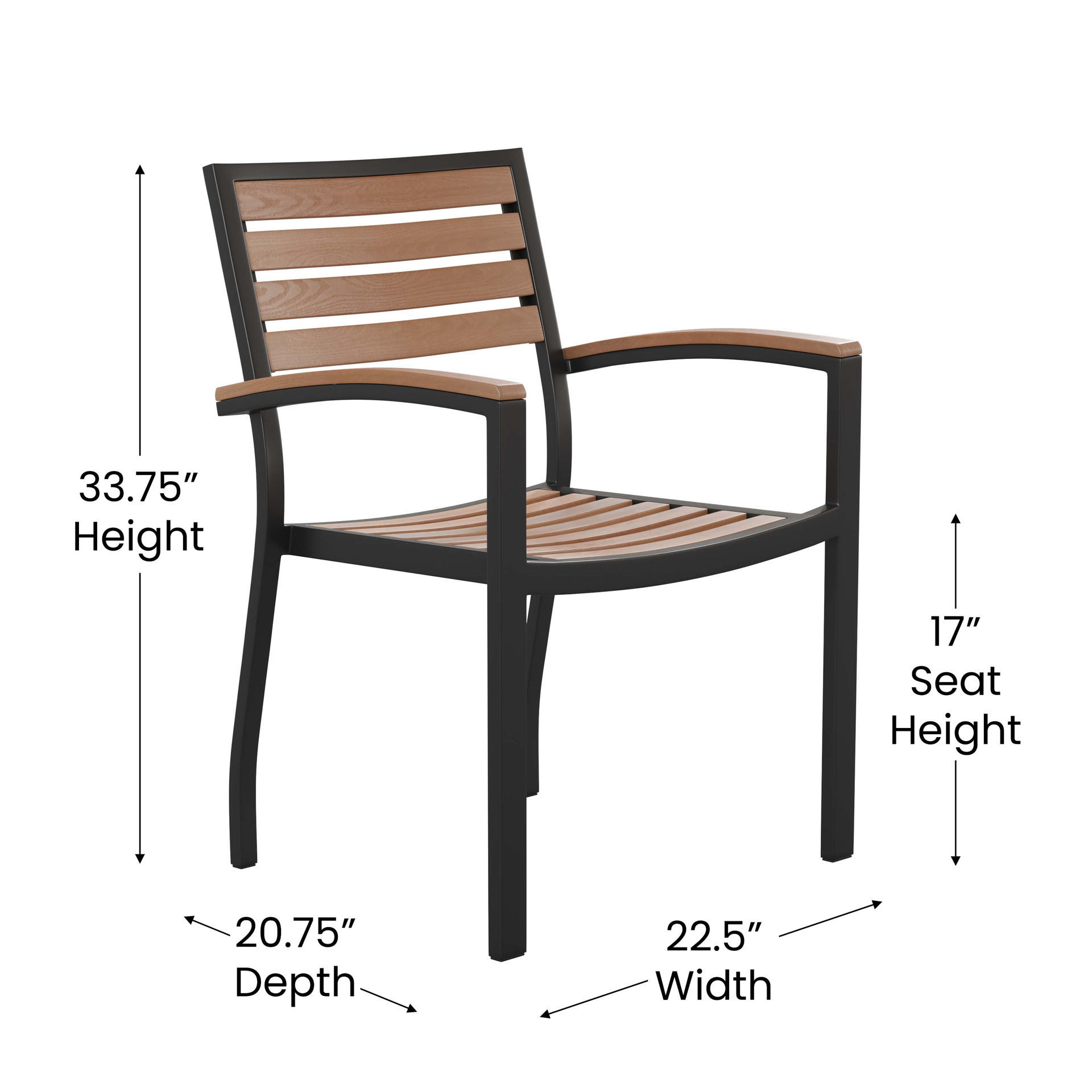 Lark Outdoor Stackable Faux Teak Side Chair - Commercial Grade Black ...